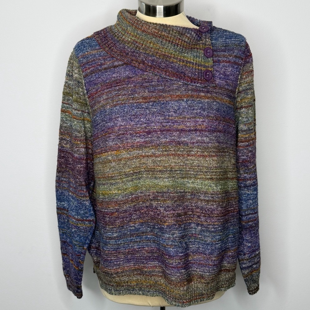 CJ Banks Multicolor Asymmetrical Funnel Neck Sweater